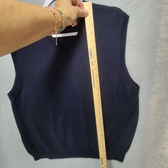 Brooks Brothers Sweater Vest Men L Merino Wool Knit Vneck Blue Preppy Office - Picture 8 of 9